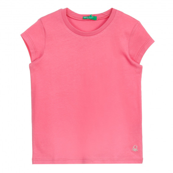Tricou din bumbac pentru bebeluș cu logo brodat, roz Benetton 224919 