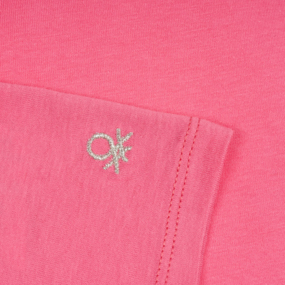 Tricou din bumbac pentru bebeluș cu logo brodat, roz Benetton 224921 3