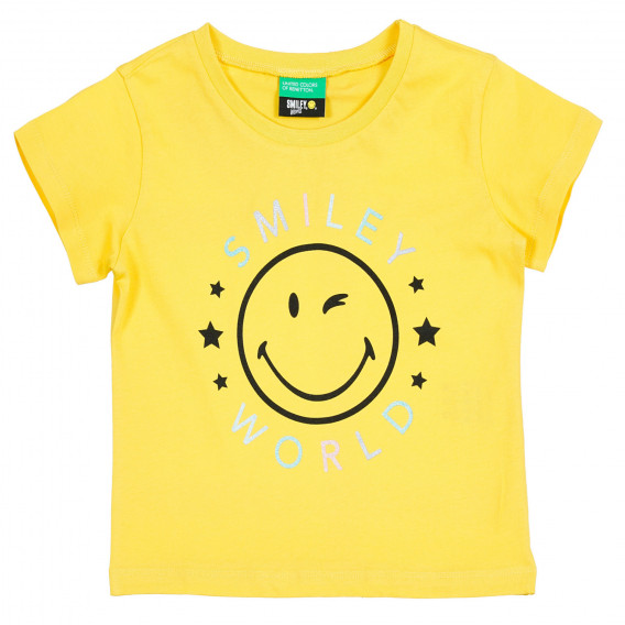 Tricou din bumbac cu emoticon și inscripție pentru bebeluși, galben Benetton 224935 