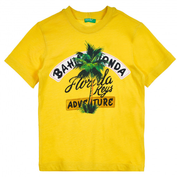 Tricou din bumbac cu imprimeu și inscripție, galben Benetton 224951 