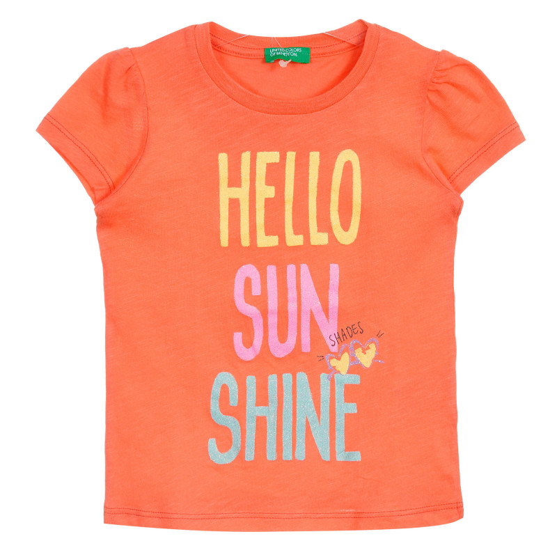 Tricou din bumbac cu inscripția Hello sunshine, portocaliu  224955