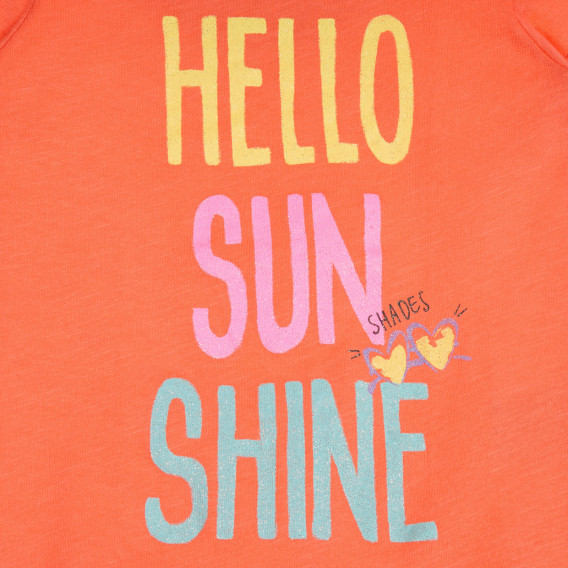Tricou din bumbac cu inscripția Hello sunshine, portocaliu Benetton 224956 2