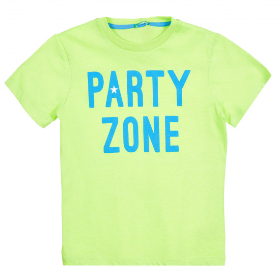 Tricou din bumbac cu inscripția Party zone, verde Benetton 224963 