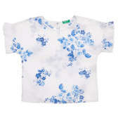 Bluză din bumbac cu mâneci scurte și imprimeu floral, în alb Benetton 224975 