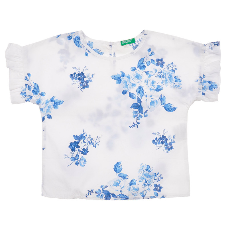 Bluză din bumbac cu mâneci scurte și imprimeu floral, în alb  224975