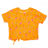 Bluză din bumbac cu imprimeu flamingo, pentru copii, portocaliu Benetton 225014 4