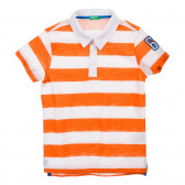Tricou din bumbac în dungi albe și portocalii Benetton 225019 