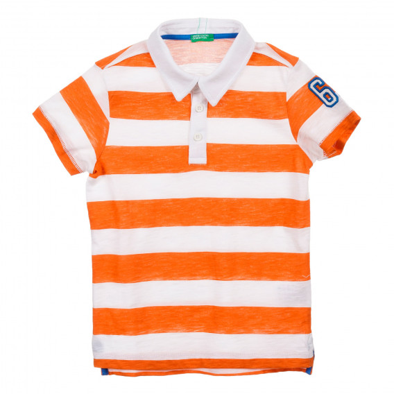 Tricou din bumbac în dungi albe și portocalii Benetton 225019 