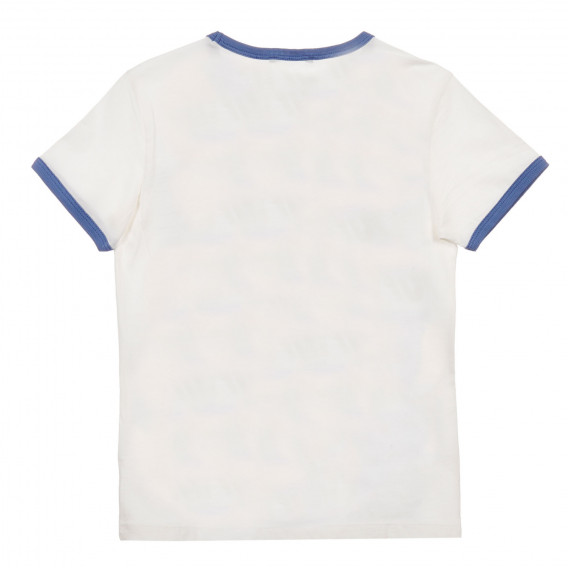 Tricou din bumbac cu imprimeu grafic și margine albastră, alb Benetton 225077 3