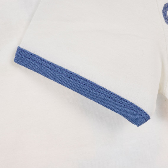 Tricou din bumbac cu imprimeu grafic și margine albastră, alb Benetton 225078 4