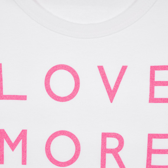 Bluză de bumbac cu mâneci scurte și inscripție Love more hate less, albă Benetton 225104 2