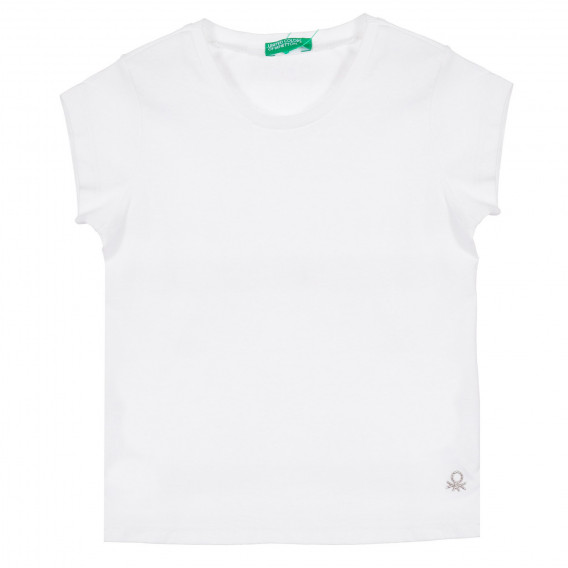 Tricou din bumbac cu sigla mărcii în alb Benetton 225146 