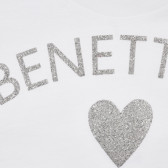 Tricou din bumbac cu inscripție din brocart și inimă, alb Benetton 225155 2