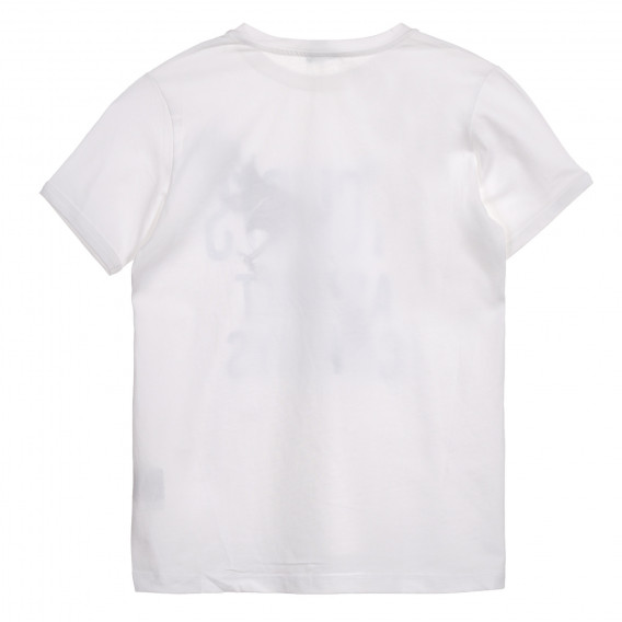 Tricou din bumbac cu imprimeu grafic și mâneci pliate, alb Benetton 225176 3