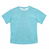 Tricou din bumbac cu inscripție și buzunar, în albastru Sisley 225185 3