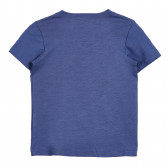 Tricou din bumbac cu inscripție, de culoare albastru Benetton 225196 2