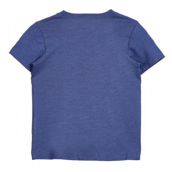 Tricou din bumbac cu inscripție, de culoare albastru Benetton 225196 2