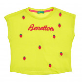 Tricou cu broderie cu căpșuni, verde deschis Benetton 225261 