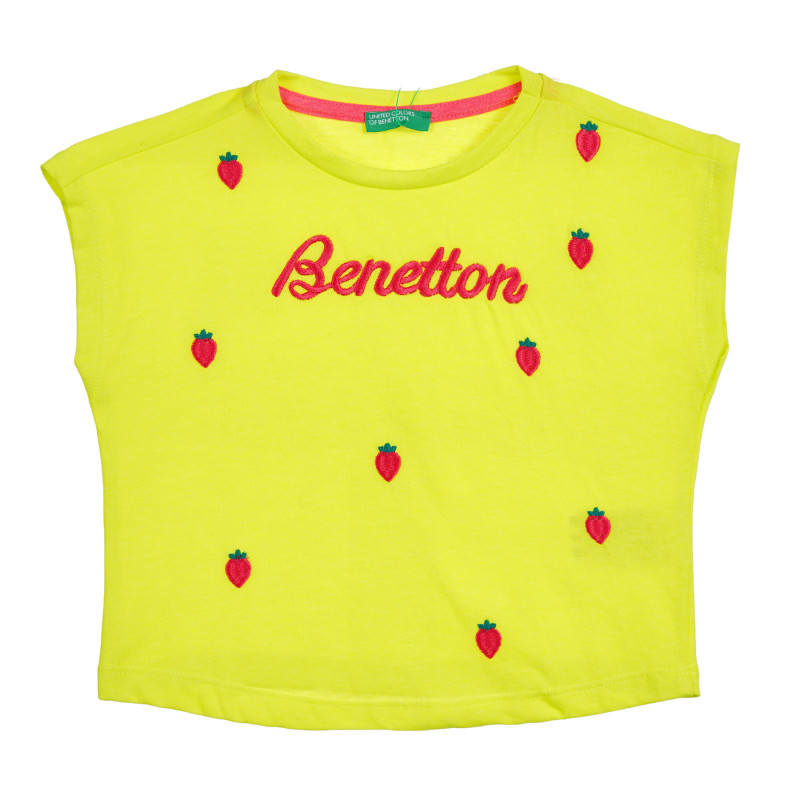 Tricou cu broderie cu căpșuni, verde deschis  225261