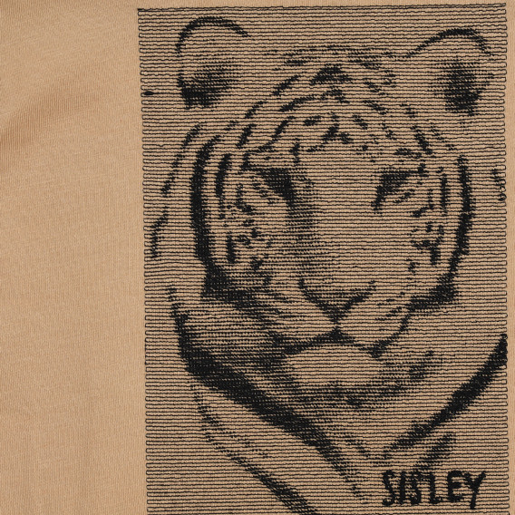 Tricou din bumbac cu aplicație tigru, bej Sisley 225283 2