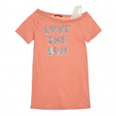Tricou din bumbac cu inscripție din brocart Love the sun, roz Sisley 225285 