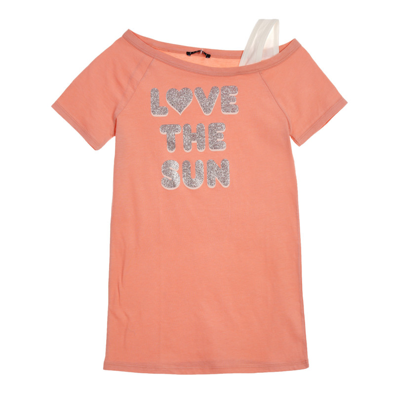Tricou din bumbac cu inscripție din brocart Love the sun, roz  225285