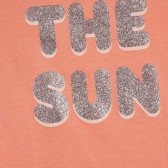 Tricou din bumbac cu inscripție din brocart Love the sun, roz Sisley 225286 2