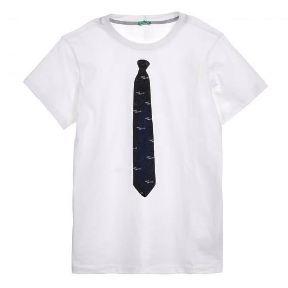 Tricou din bumbac cu imprimeu de cravată, alb Benetton 225327 