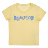 Tricou din bumbac cu inscripție de marcă pentru bebeluș, galben Benetton 225351 
