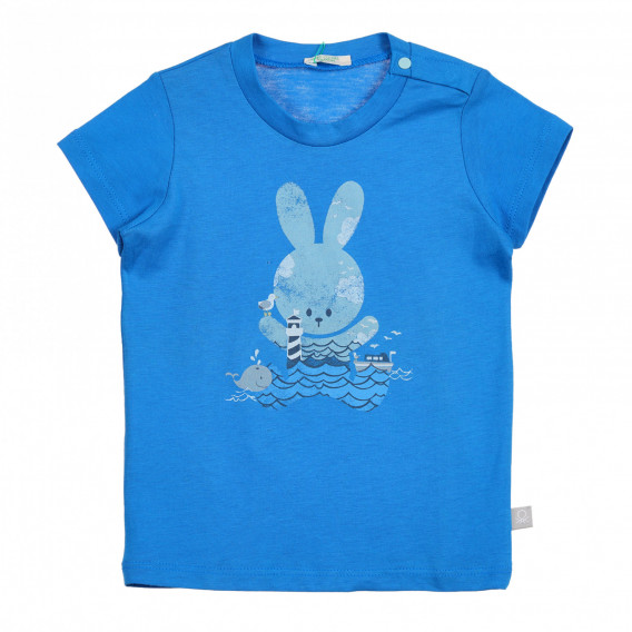 Tricou din bumbac cu imprimeu pentru bebeluș, albastru Benetton 225357 