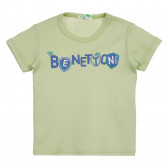 Tricou din bumbac cu inscripție pentru bebeluși, verde Benetton 225387 