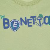 Tricou din bumbac cu inscripție pentru bebeluși, verde Benetton 225388 2