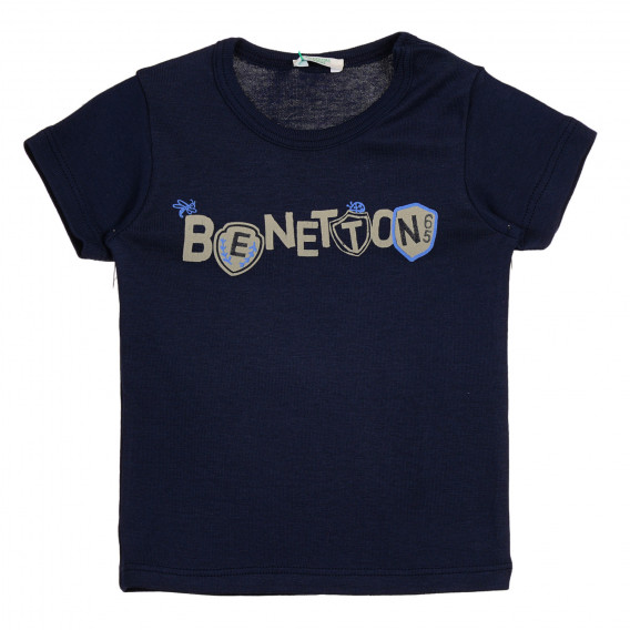 Tricou din bumbac cu inscripție de marcă pentru bebeluș, albastru Benetton 225390 