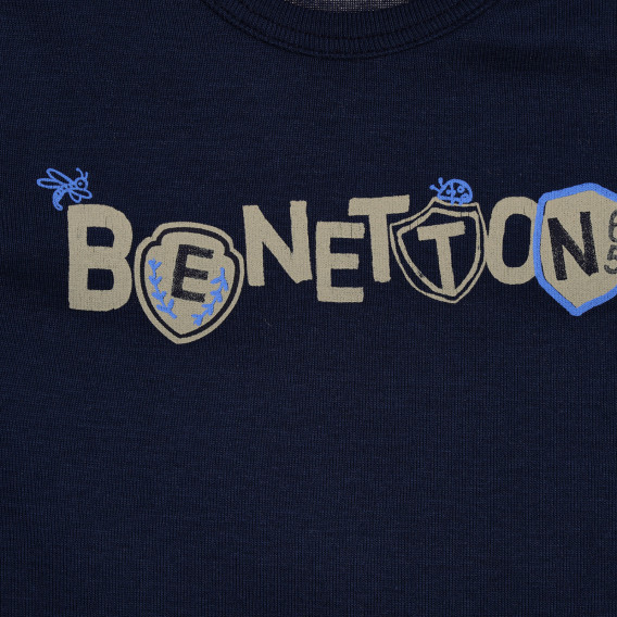 Tricou din bumbac cu inscripție de marcă pentru bebeluș, albastru Benetton 225391 2