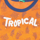 Tricou din bumbac cu imprimeu și inscripția Tropical, portocaliu Benetton 225445 2