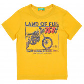 Tricou din bumbac cu imprimeu și inscripție, în galben Benetton 225452 