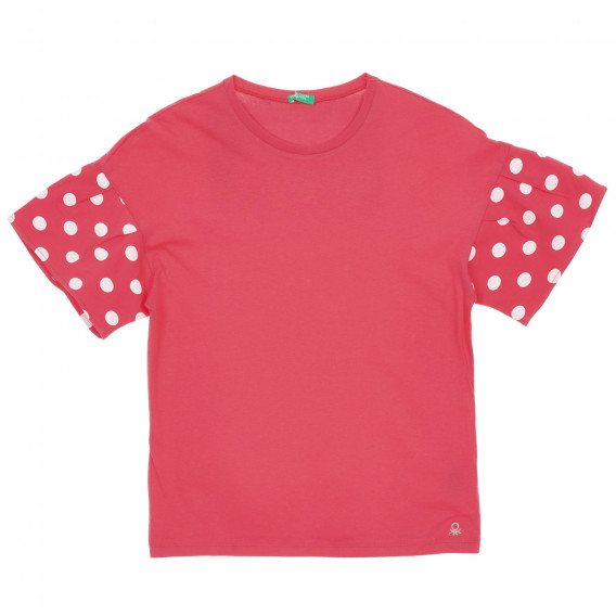 Tricou din bumbac cu imprimeu figural pe mâneci, roz Benetton 225504 
