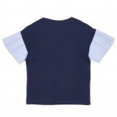 Bluză din bumbac cu mâneci scurte în contrast, albastru Benetton 225511 4