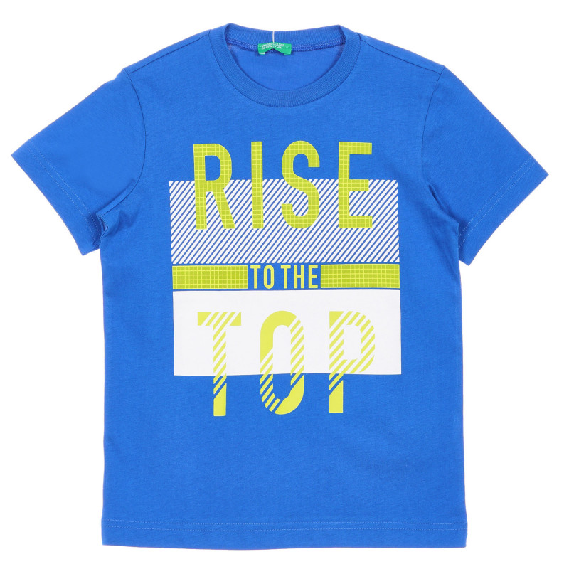 Tricou din bumbac cu inscripția Rise to top, albastru  225516