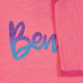 Tricou din bumbac cu inscripție din brocart, de culoare roz Benetton 225558 3