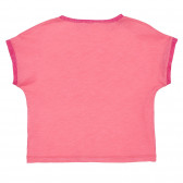 Tricou din bumbac cu inscripție din brocart, de culoare roz Benetton 225559 4