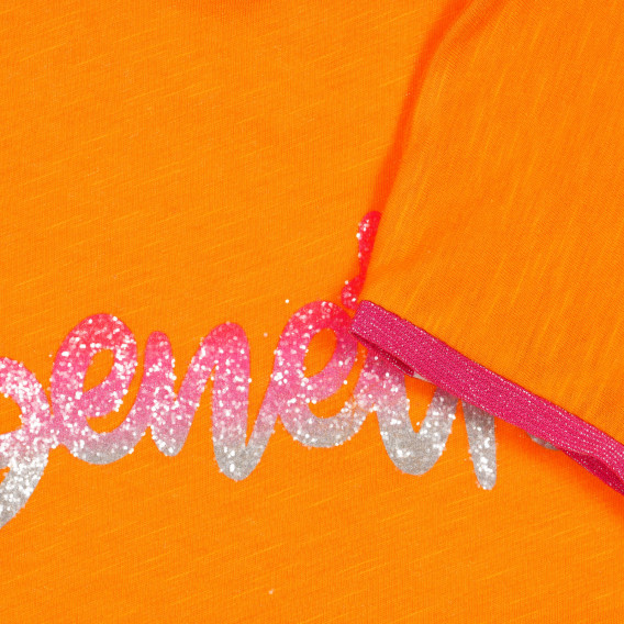 Tricou din bumbac cu accente roz și inscripție din brocart, portocaliu Benetton 225562 3