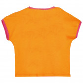 Tricou din bumbac cu accente roz și inscripție din brocart, portocaliu Benetton 225563 4