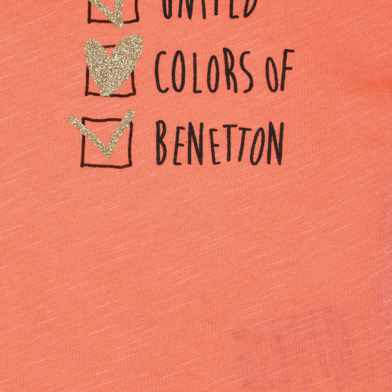 Tricou din bumbac cu inscripție, portocaliu Benetton 225573 2