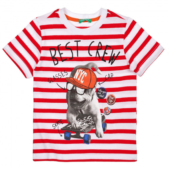Tricou cu imprimeu grafic în dungi albe și roșii pentru un bebeluș Benetton 225588 