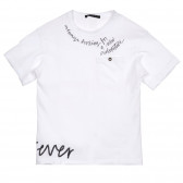 Tricou din bumbac cu inscripție brodată, alb Sisley 225628 