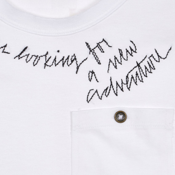 Tricou din bumbac cu inscripție brodată, alb Sisley 225629 2