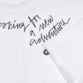 Tricou din bumbac cu inscripție brodată, alb Sisley 225630 3