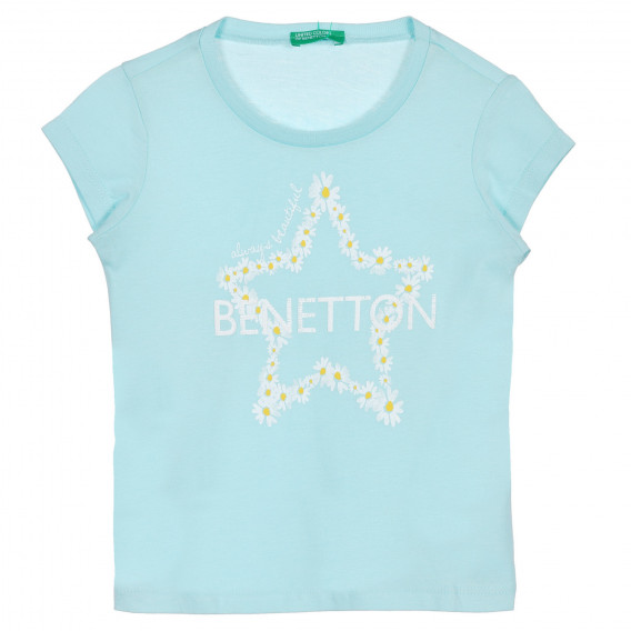 Tricou din bumbac cu inscripție de marcă pentru bebeluș, albastru deschis Benetton 225656 