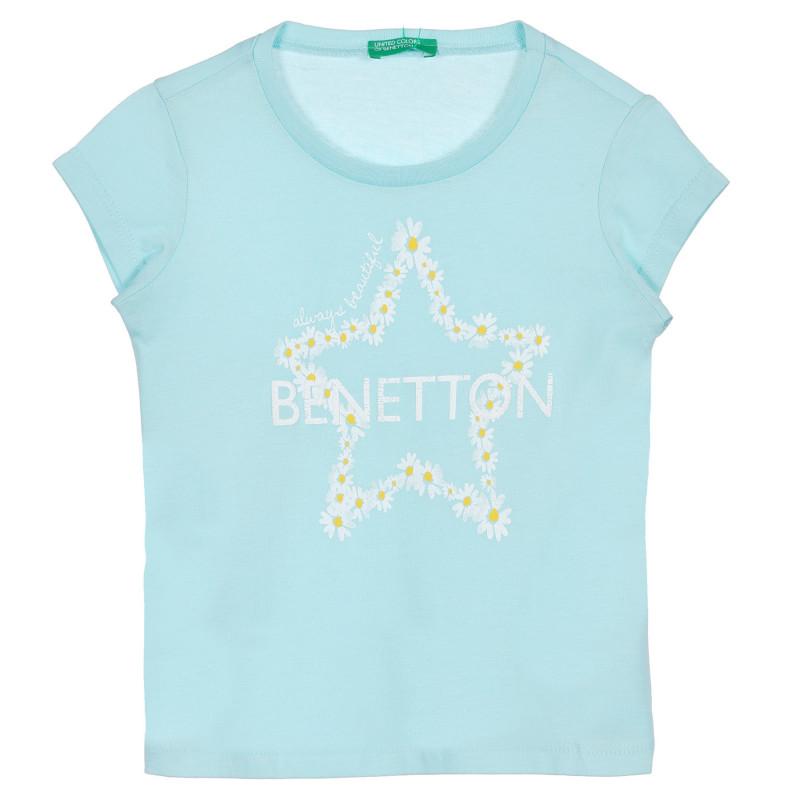 Tricou din bumbac cu inscripție de marcă pentru bebeluș, albastru deschis  225656